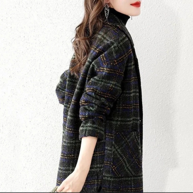 Women Plus Size Plaid Woolen S - Wool Coat Peacoat 评论和价格