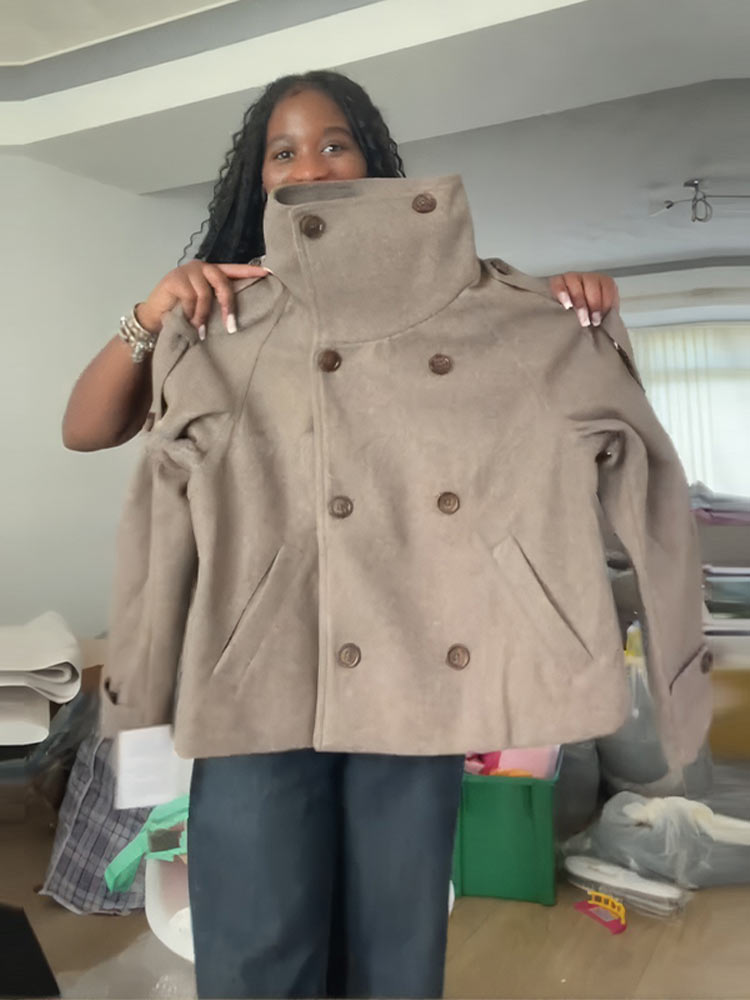 Fashion Women's Stand Collar C - Wool Coat Peacoat 评论和价格
