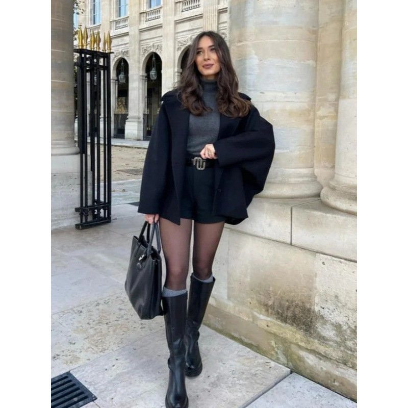 Women Chic French Tweed Coat L - Wool Coat Peacoat 评论和价格
