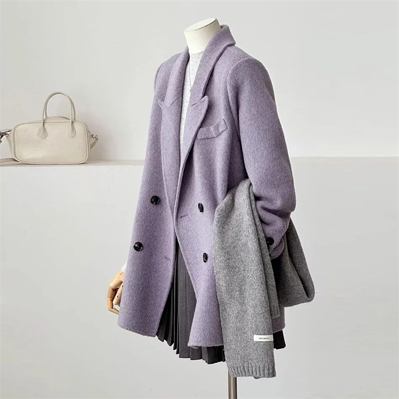 Spring Autumn Women's Double-f - Wool Coat Peacoat 评论和价格